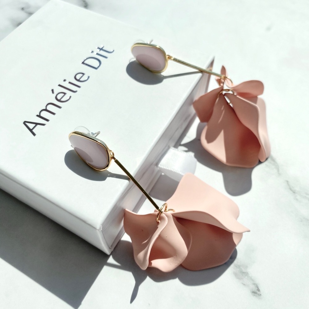 Pink flower draped earrings